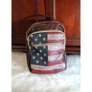 SCULLY Soft Top-Grain Leather Backpack w/American Flag 17"H x 13"W x 5"Deep